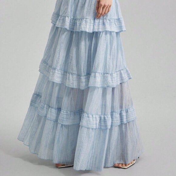 Blue Casual Ruffled Women's Multi-Layer Ruffled Skirt - Picture 4 of 5